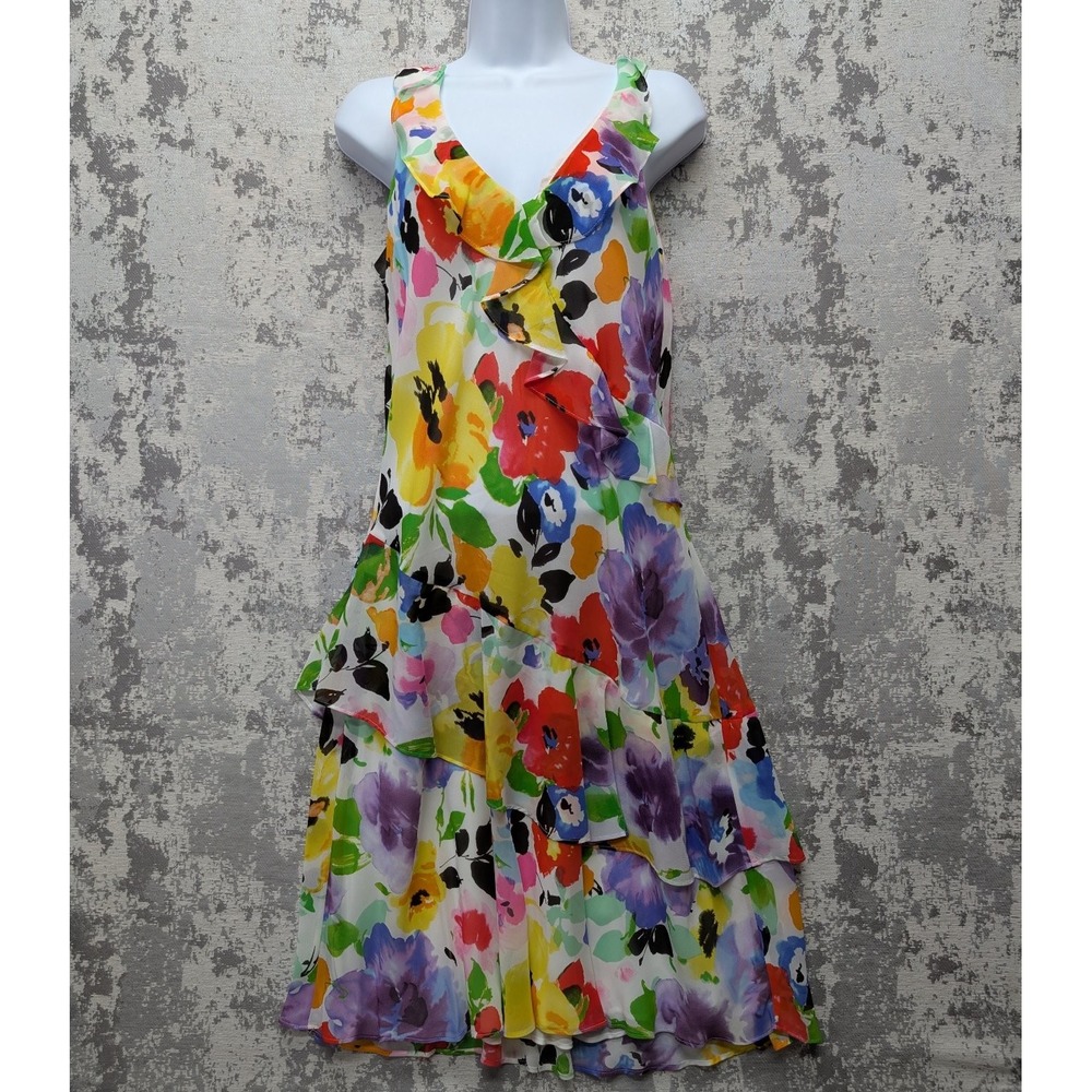 Lauren Ralph Lauren Women's Floral Print‎ Ruffle Sleeveless Dress 10
